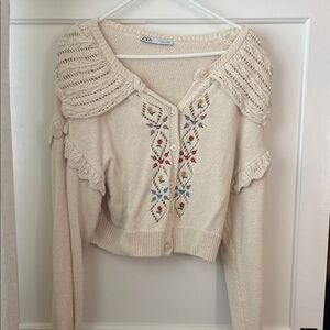Zara Cream Cardigan with Colorful Embroidery